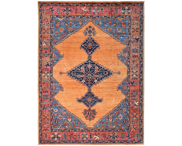 9x12 Orange Blue Aryana Afghan Hand Knotted Veg Dye Wool Area Rug
